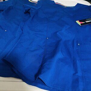 Womens XS Royal Blue Scrub Top Mock Wrap V Neck Premium Ultimate Scrubstar (2pk)